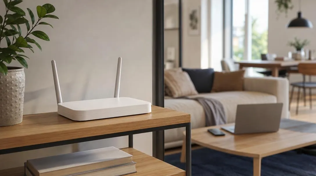 Illustration av en router som kopplar hemmets enheter till internet